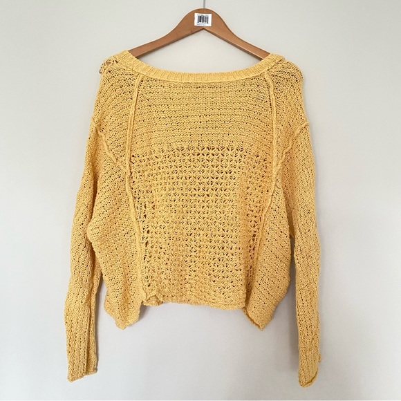 Free People Yellow Vneck Pullover Sweater Long Sleeve - Picture 6 of 8